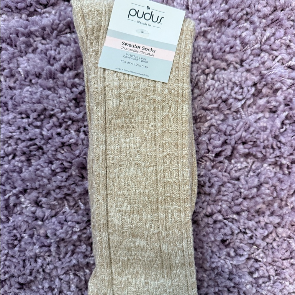 Pudus Women's Cozy Tan Sweater Socks